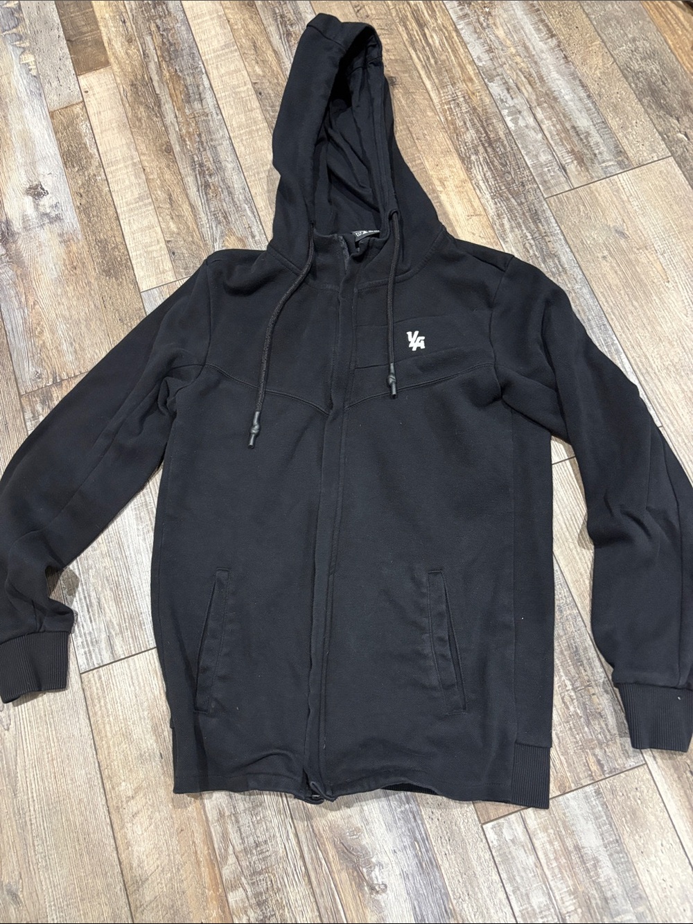 YoungLA Black Full-Zip Hooded Sweater with Small Chest Logo